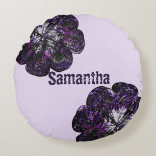 Welcome To The World Purple Flowers Girl Nursery Round Pillow