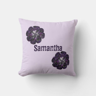 Welcome To The World Purple Flowers Girl Nursery Throw Pillow