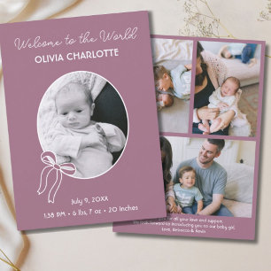 Welcome to the World Purple Newborn Baby Birth Announcement
