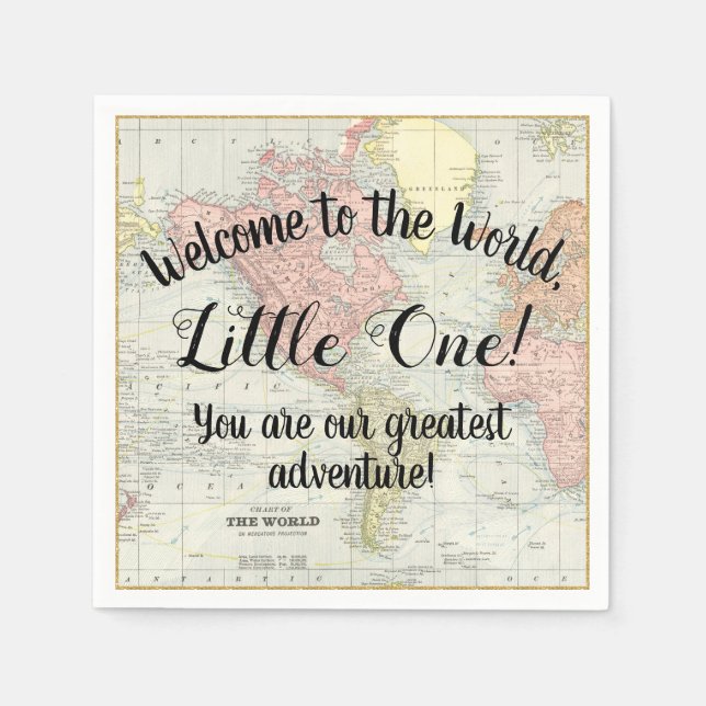 Welcome to the World World Map Baby Shower Napkins (Front)