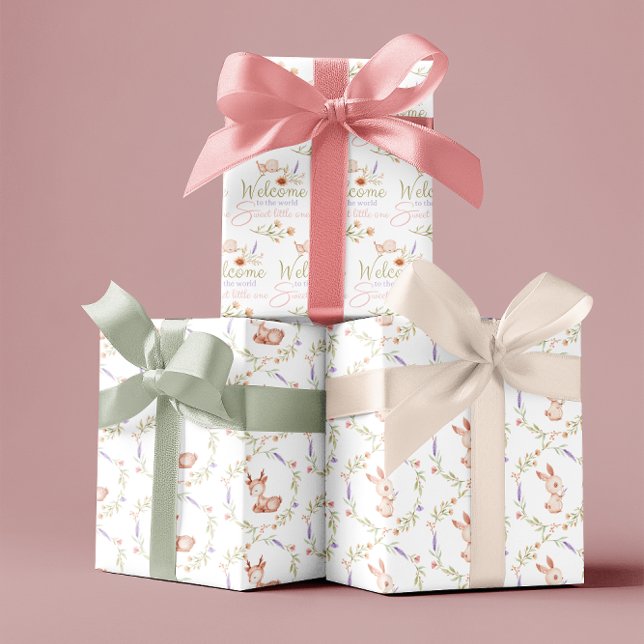 Welcome To The World Wrapping Paper Sheets  (Welcome a sweet little one into the world with this adorable forest animal wrapping paper set! )