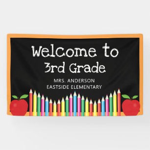 Welcome To Third Grade Apple Coloured Pencils Banner