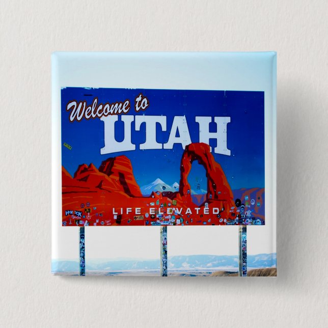 Welcome to Utah Sign 2 Inch Square Button (Front)