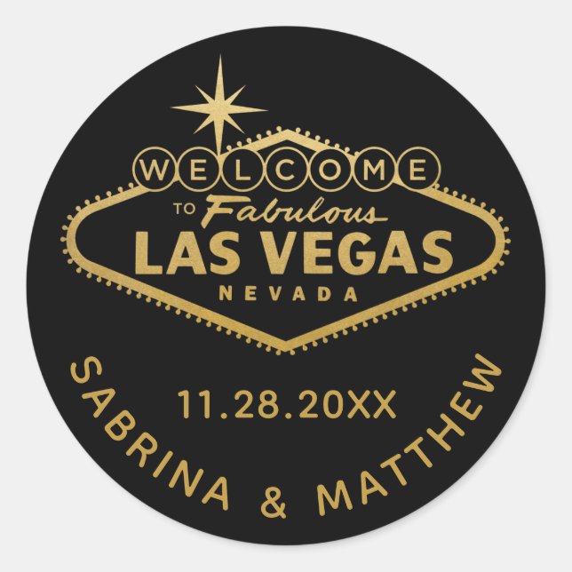 Welcome to Vegas Sign Black with Gold Classic Round Sticker (Front)