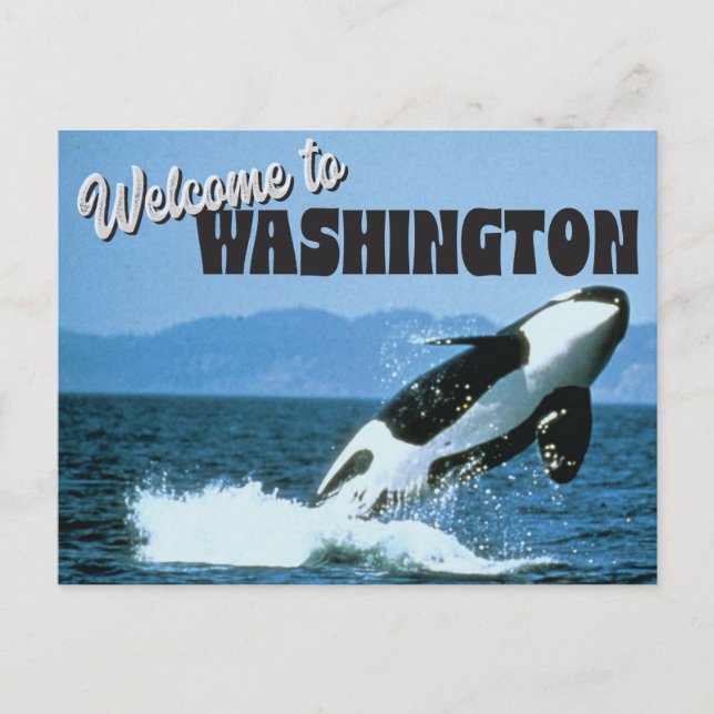 Welcome to Washington State with Orca Whale Postcard (Front)