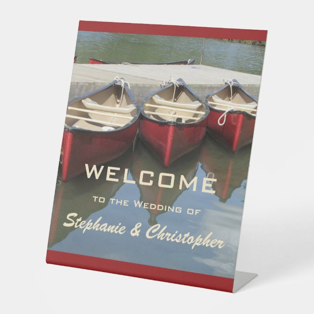 Welcome to Wedding Celebration Red Canoes Pedestal Sign (Front)
