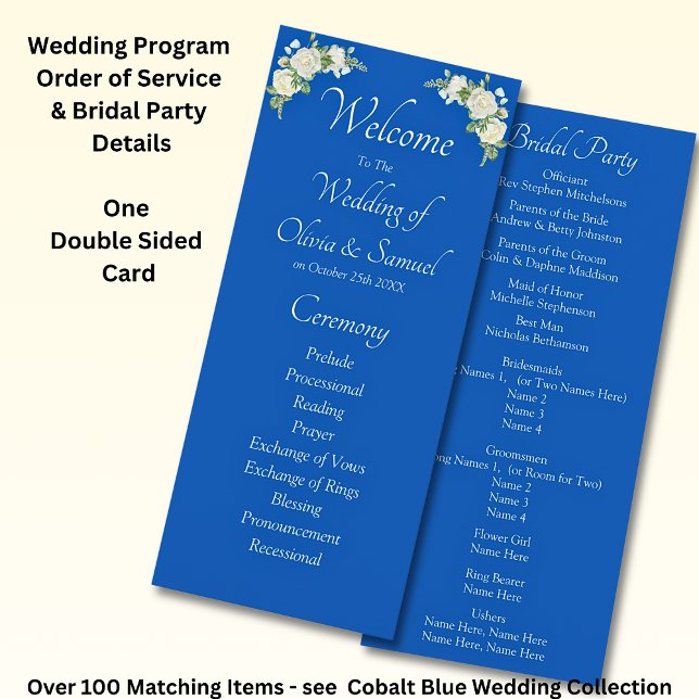 Welcome to Wedding Ceremony, Cobalt Blue White  Program (Creator Uploaded)