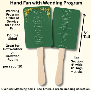 Welcome to Wedding Ceremony,  Emerald Green & Gold Hand Fan