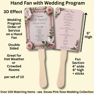 Welcome to Wedding Ceremony,  Pink Roses & Doves Hand Fan