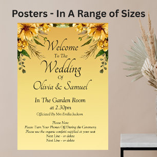 Welcome to Wedding Golden Yellow Flowers Poster