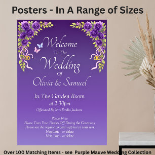 Welcome to  Wedding Purple Mauve Flowers & White Poster