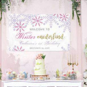 Welcome to Winter Onederland 1st Birthday Pink Banner