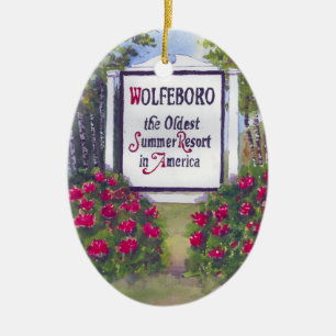 Welcome to Wolfeboro NH Sign Ceramic Ornament