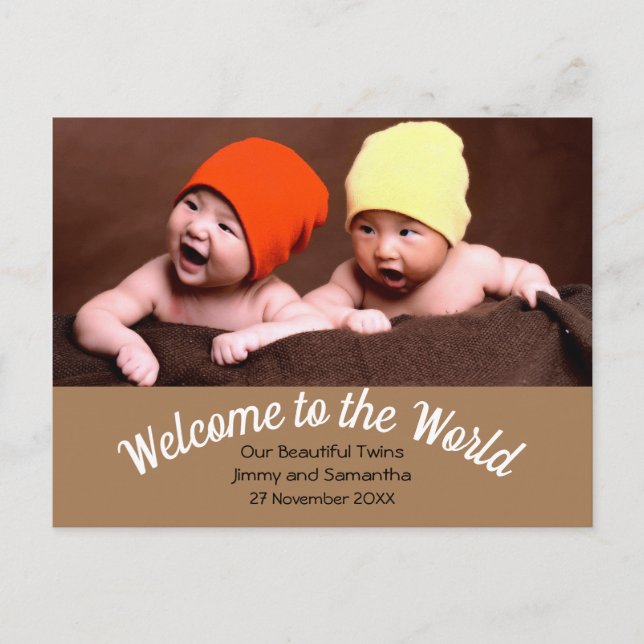 Welcome to World Twin Birth Announcement Photo Postcard (Front)