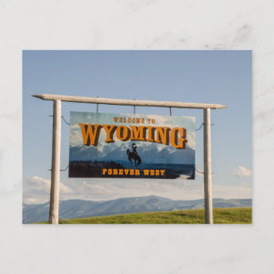 Welcome to Wyoming Sign - State Borders Postcard