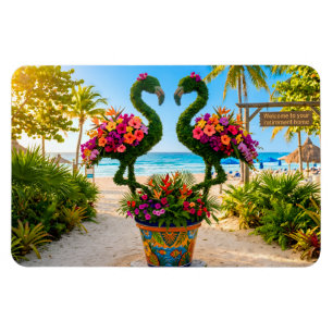 Welcome To Your Retirement Home Flamingos on Beach Magnet