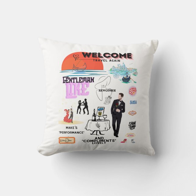 WELCOME TRAVEL AGAIN THROW PILLOW (Front)