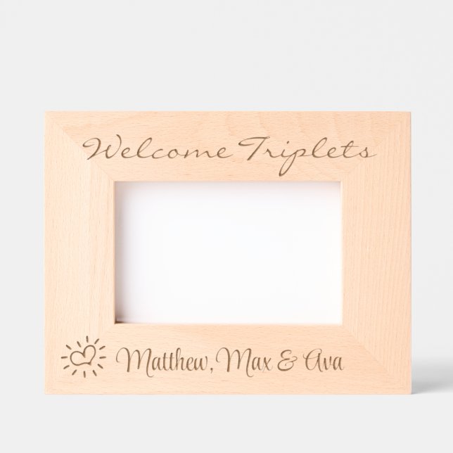 Welcome Triplets, With Names, Photo, 6x4",  Etched Frames (Front)