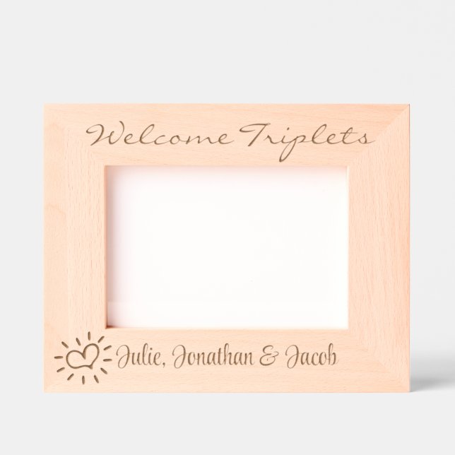 Welcome Triplets, With Names, Photo, 7x5 ",  Etched Frames (Front)