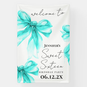 Welcome Turquoise Bow Coquette Script Sweet 16  Banner