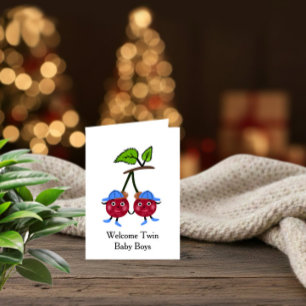 Welcome Twin Baby Boys Holiday Card
