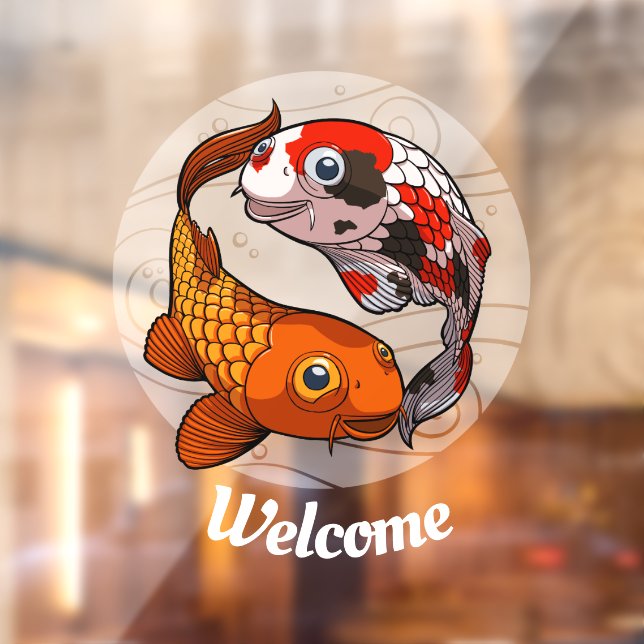 Welcome Two Friendly Koi Carp Fish Cartoon Window Cling (Sheet 2)