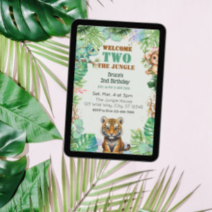 Welcome TWO Jungle, Watercolor 2nd Birthday Invitation