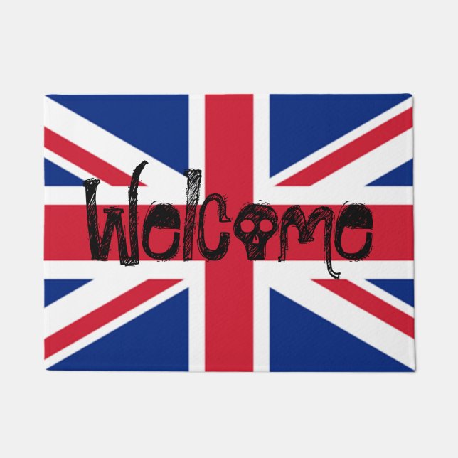 Welcome Union Jack British Skull Doormat (Front)