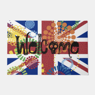 Welcome Union Jack British Skull Dots Colour Doormat