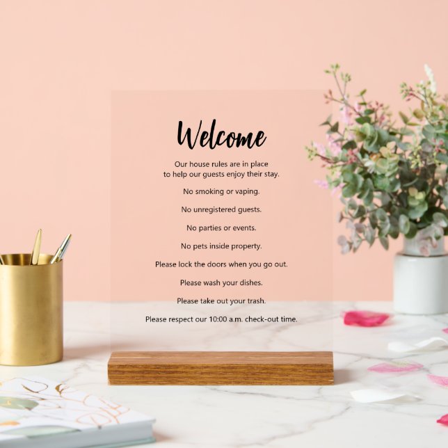 Welcome Vacation House Rules Template Acrylic Sign (Wedding)
