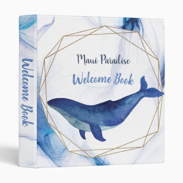 Welcome Vacation Rental Whale Watercolor Binder (Front/Spine)