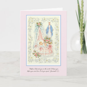 Welcome Vintage Baby Girl Virgin Mary Catholic Card