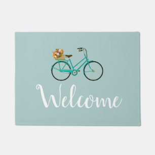 Welcome Vintage Bicycle with Flowers Floor Mat