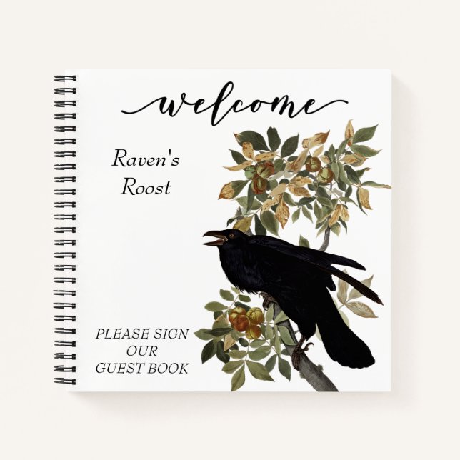 Welcome Vintage Raven Bird STR Rental Guest Book (Front)