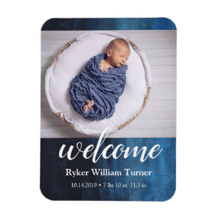 Welcome Watercolor Birth Announcement Magnet
