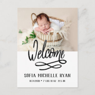 Welcome Watercolor Birth Announcement Postcard