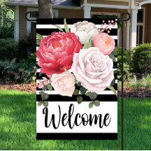 Welcome Watercolor Floral Garden Flag