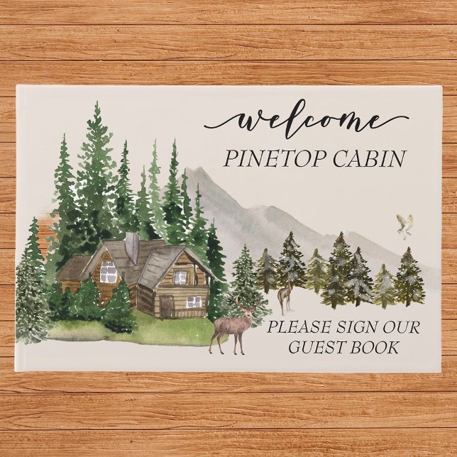 Welcome Watercolor Forest Cabin Home Rental Guest Book (Creator Uploaded)