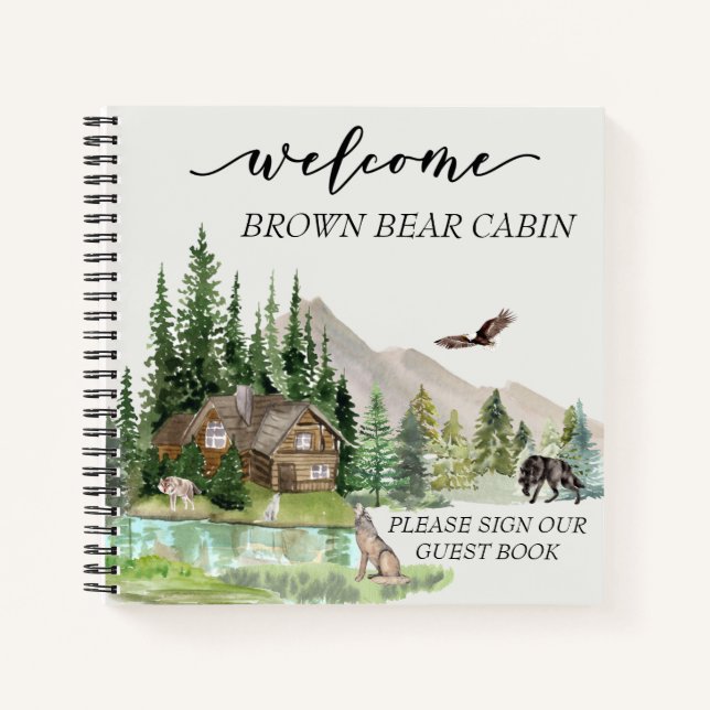 Welcome Watercolor Forest Cabin Home Rental Notebo Notebook (Front)