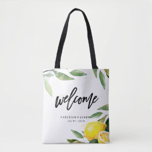 Welcome Watercolor Lemon Bohemian Wedding Tote Bag