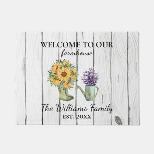 Welcome Watercolor Rustic Farmhouse Boots Flowers  Doormat