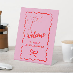 Welcome Wavy Retro Bridal Shower Pedestal Sign