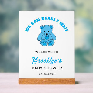 Welcome We Can Bearly Wait Teddy Bear Baby Shower Acrylic Sign