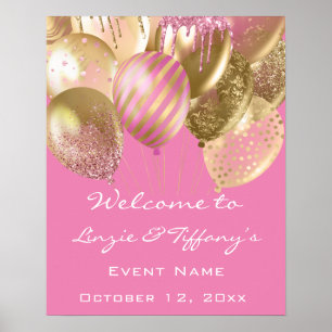 Welcome Wedding Birthday Pink Gold Ballons Poster