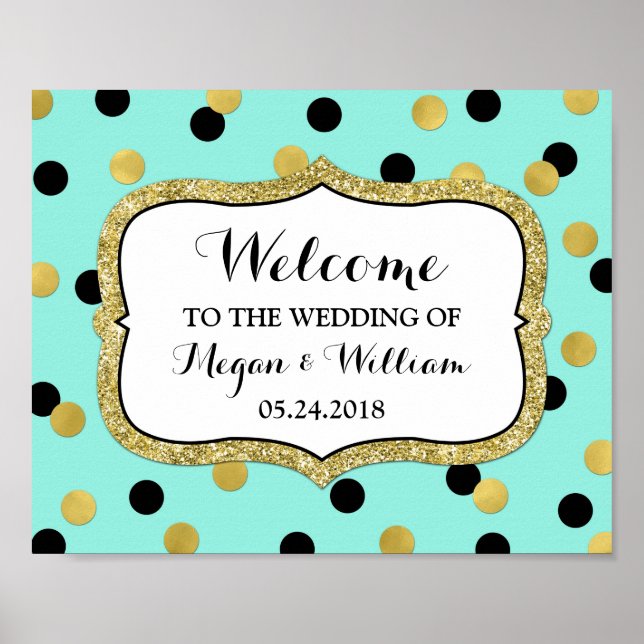 Welcome Wedding Blue Black Gold Confetti Poster (Front)