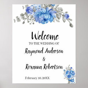 Welcome Wedding Blue Flowers Sign