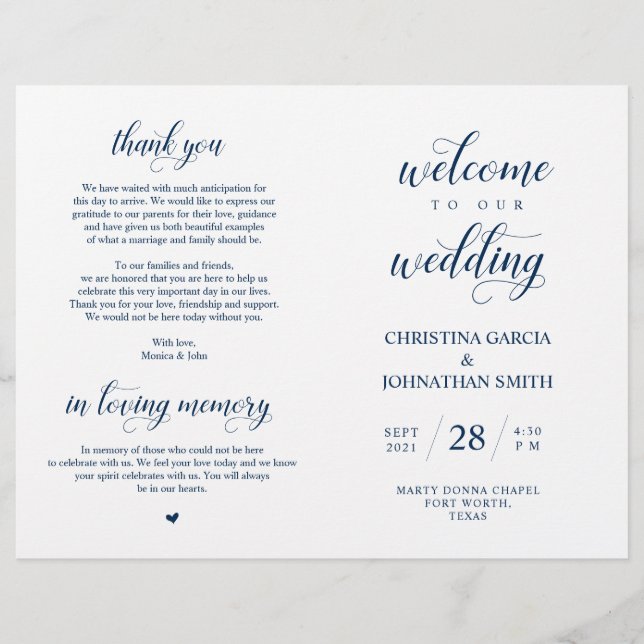 Welcome, Wedding Ceremony, Foldable Navy Blue (Front)