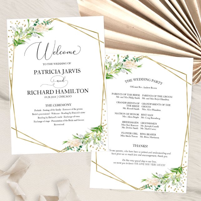 Welcome Wedding Ceremony Program Elegant Greenery (Creator Uploaded)