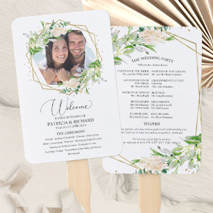 Welcome Wedding Ceremony Program Elegant Greenery Hand Fan