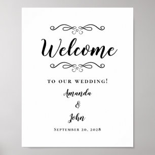 Welcome Wedding Elegant Calligraphy Black & White Poster